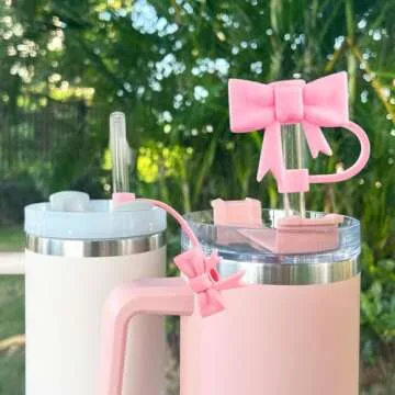 4Pcs Bow Straw Covers Cap for Stanley 20 30&40 Oz Cup, Pink Straw Toppers for Stanley 40 Oz Tumbler with Handle, Dust-Proof Straw Caps