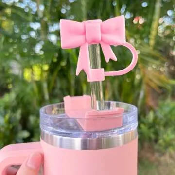 4Pcs Bow Straw Covers Cap for Stanley 20 30&40 Oz Cup, Pink Straw Toppers for Stanley 40 Oz Tumbler with Handle, Dust-Proof Straw Caps