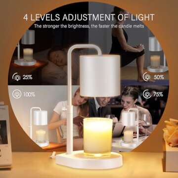 zukakii Candle Warmer Lamp Adjustable Height Dimmable Candle Lamp Warmer with Timer Compatible with Large Jar Candles No Flame Scented Candle Wax Warmer with 2 Bulbs Mothers Day Gift- White