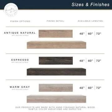 MCS 60-Inch Mantel, Master & Co Warm Gray Finsh Solid Wood Floating Fireplace Mantel, Long Floating Shelf for Livingroom with Wood Cleat Hanging System, Photo and Home Decor Display Shelf