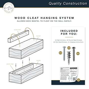 MCS 60-Inch Mantel, Master & Co Warm Gray Finsh Solid Wood Floating Fireplace Mantel, Long Floating Shelf for Livingroom with Wood Cleat Hanging System, Photo and Home Decor Display Shelf