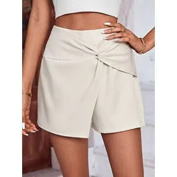 WDIRARA Women's High Waist Twist Front Wrap Asymmetrical Hem Skort Shorts Beige S