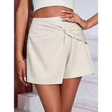 WDIRARA Women's High Waist Twist Front Wrap Asymmetrical Hem Skort Shorts Beige S