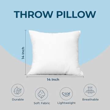 Utopia Bedding Throw Pillows (Set of 4, White), 14 x 14 Inches Pillows for Sofa, Bed and Couch Decorative Stuffer Pillows