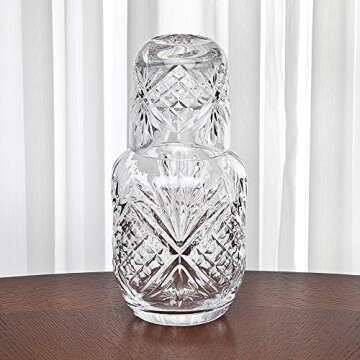 Lefonte Crystal Bedside Night Carafe Pitcher and Water Glass Tumbler Set, Bedroom Nightstand Water Pitcher and Cup Set