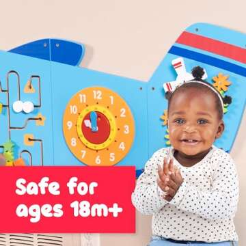 SPARK & WOW Airplane Activity Wall Panels - Montessori Sensory Wall Toy for Toddlers - 6 Engaging Ac...