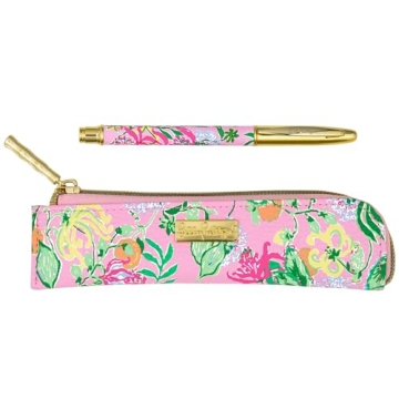 Lilly Pulitzer Metal Pen and Zipper Pouch Set - Chic Black Ink Writing Accessory