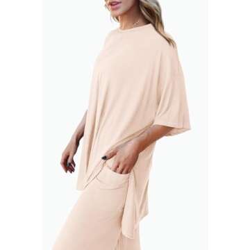 PRETTYGARDEN Women's 2 Piece Outfits Casual Short Sleeve Pullover Tops and Wide Leg Pants Lounge Sets Tracksuits (Beige,Large)