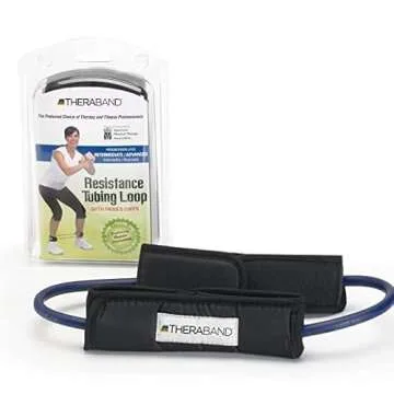 THERABAND Resistance Tubes, Professional Latex Elastic Tubing For Physical Therapy, Lower Pilates, At-Home Workouts, & Rehab, 12 Inch With Padded Cuffs, Green, Heavy, Intermediate Level 1