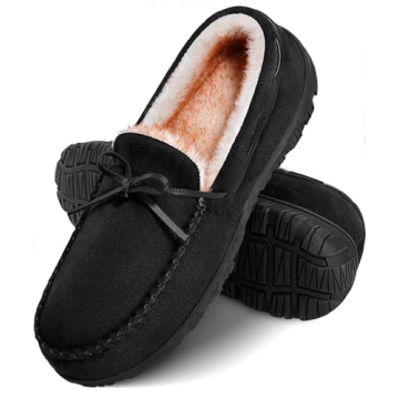 shoeslocker Men's Slippers Warm Soft Plush Memory Foam House Slippers for Men Comfortable Bedroom Mo...
