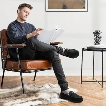 shoeslocker Men's Slippers Warm Soft Plush Memory Foam House Slippers for Men Comfortable Bedroom Moccasin Slippers Non-Slip Indoor Outdoor Black Size 10.5