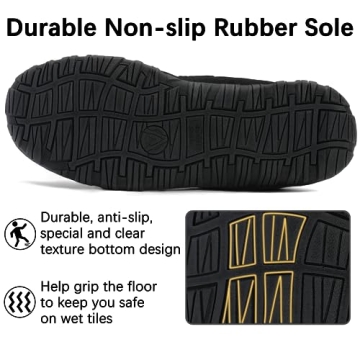 shoeslocker Men's Slippers Warm Soft Plush Memory Foam House Slippers for Men Comfortable Bedroom Moccasin Slippers Non-Slip Indoor Outdoor Black Size 10.5
