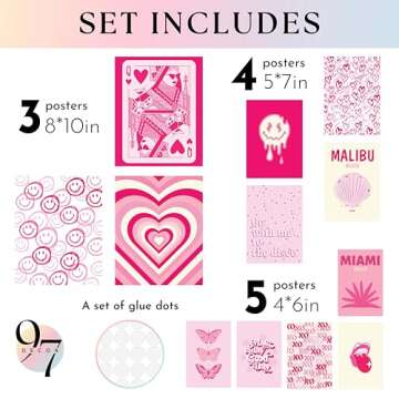 97 Decor Pink Preppy Room Decor Aesthetic - Hot Preppy Posters For Bedroom, Cute Pink Wall Art Print...