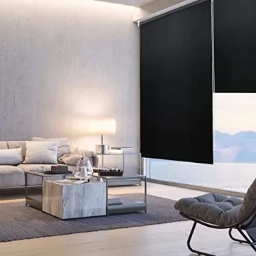 SEEYE Blackout Roller Shades Window Blinds Room Darkening Curtain Privacy Waterproof Fabric UV Protection for Home Kitchen Bathroom Bedrooms Easy to Install 34" W x 72" L(Black)