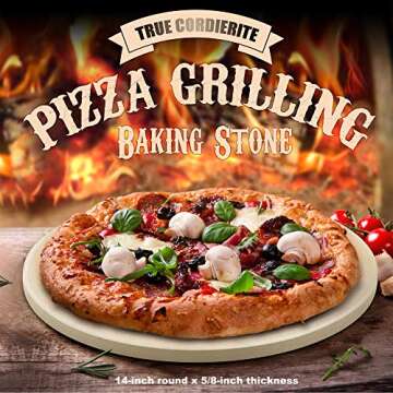 Cook N Home Pizza Grilling Baking Stone with Scraper, 14-Inch Round Heavy Duty Cordierite Bread Stone for Oven and Grill, Thermal Shock Resistant Ideal for Baking Golden Crisp Crust Pizza,Cream
