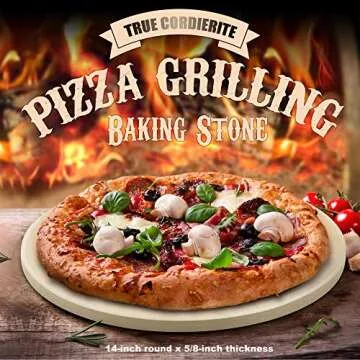 Cook N Home Pizza Grilling Baking Stone with Scraper, 14-Inch Round Heavy Duty Cordierite Bread Stone for Oven and Grill, Thermal Shock Resistant Ideal for Baking Golden Crisp Crust Pizza,Cream