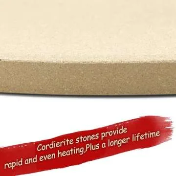 Cook N Home Pizza Grilling Baking Stone with Scraper, 14-Inch Round Heavy Duty Cordierite Bread Stone for Oven and Grill, Thermal Shock Resistant Ideal for Baking Golden Crisp Crust Pizza,Cream