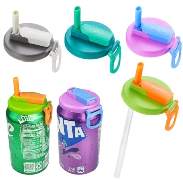 Dipesi 4-Pack Colorful Soda Can Lids & Straws - BPA-Free Reusable Covers