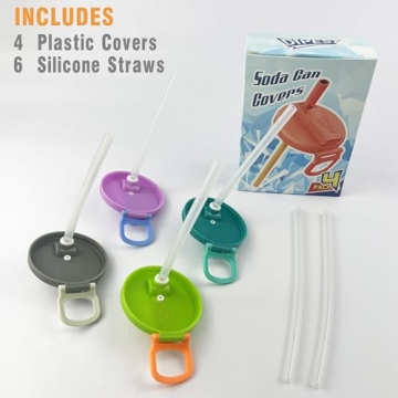 Colorful Soda Can Lids & Straws - 4-Pack BPA-Free