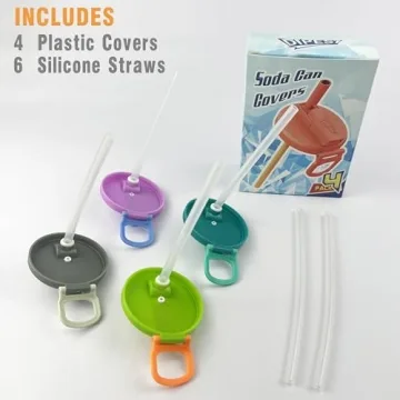 Colorful Soda Can Lids & Straws - 4-Pack BPA-Free