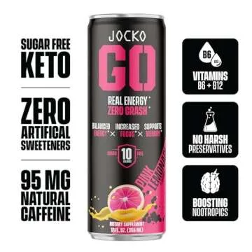 Jocko GO Energy Drink - KETO-Friendly All-Natural Boost - 12 Pack