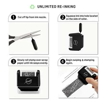 Miseyo Identity Theft Protection Roller Stamp Set - Black (3 Refill Ink Included)