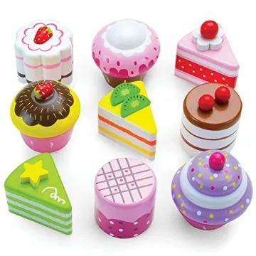 Imagination Generation Colorful Wooden Dessert Set for Creative Play (9pcs)
