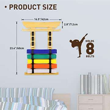 Tilhumt Karate Belt Display Rack, 8 Belt Taekwondo Belt Display with Stickers, Martial Arts Belt Dis...