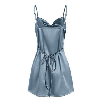 ZAFUL Women's Satin Sleeveless Spaghetti Strap Mini Dress Sexy Slip Cowl Neck Silky Cocktail Party D...