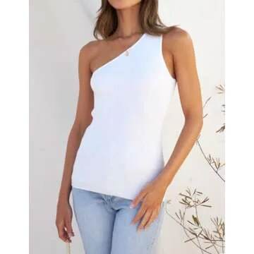 ZESICA Summer One Shoulder Tank Tops for Women