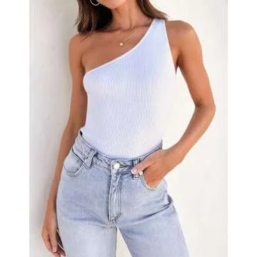 ZESICA Summer One Shoulder Tank Tops for Women