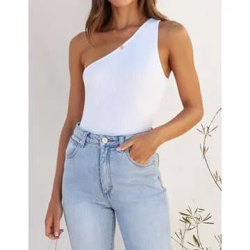 ZESICA Summer One Shoulder Tank Tops for Women