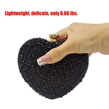 Cute Heart Shape Clutch Purse Mini Love Heart Rhinestone Wedding Handbag Party Women Purse(Black)