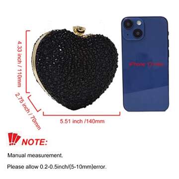 Cute Heart Shape Clutch Purse Mini Love Heart Rhinestone Wedding Handbag Party Women Purse(Black)