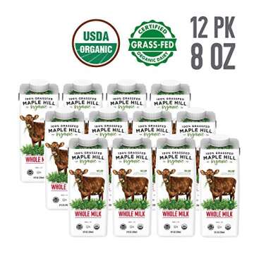 Maple Hill Shelf Stable Whole White Milk 100% Grass Fed, Organic, Non-GMO: 12 Pack 8 Fl Oz Aseptic Milk Boxes
