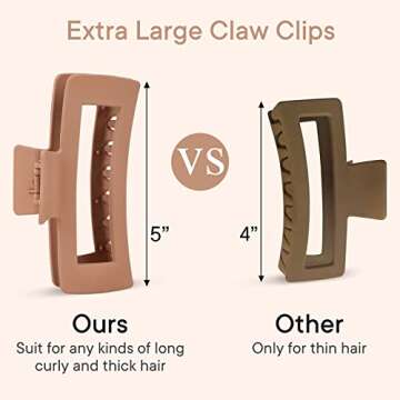 MINMUNJIU 4 Pack 5 Inch Extra Large Claw Clips for Thick Hair, Matte Non-slip Big Claw Clips for Lon...