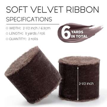 Keypan Brown Velvet Ribbon 2-1/2 Inch x 6 Yd Handmade Frayed Vintage Wide Ribbons for Christmas Tree Home Decor Wreath Craft Ornaments Gift Wrapping