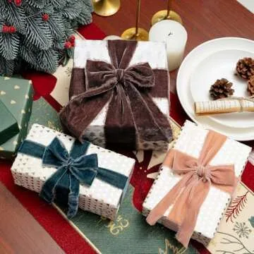 Keypan Brown Velvet Ribbon 2-1/2 Inch x 6 Yd Handmade Frayed Vintage Wide Ribbons for Christmas Tree Home Decor Wreath Craft Ornaments Gift Wrapping