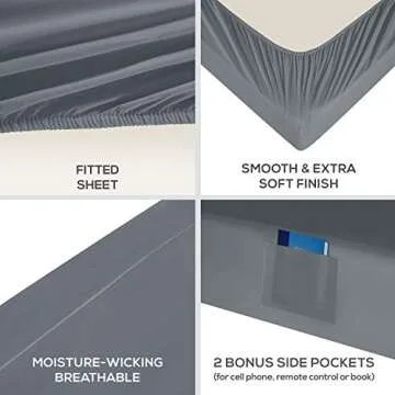 Mueller Luxury 6 PC Full Size Bed Sheets, Super Soft 1800, Deep Pocket up to 16" Full Size Sheets, Transfers Heat, Breathes Better, Hypoallergenic, Wrinkle-Resistant, Oeko-TEX, Light Grey