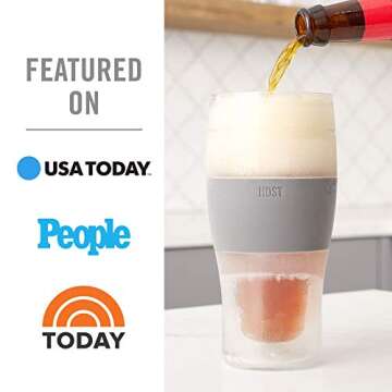 Host Freeze Beer Glasses, 16 ounce Freezer Gel Chiller Double Wall Plastic Frozen Pint Glass, Set of 4, Black and Grey