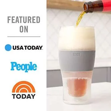 Host Freeze Beer Glasses, 16 ounce Freezer Gel Chiller Double Wall Plastic Frozen Pint Glass, Set of 4, Black and Grey