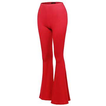 SSOULM Women's Stretchy Wide Leg High Waist Bell Bottom Flare Pants - Red, XL