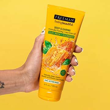 Freeman Deep Clearing Manuka Honey & Tea Tree Oil Clay Mask + Cleanser, Healing and Skin Purifying Beauty Face Mask, 6 fl oz tube/175 mL