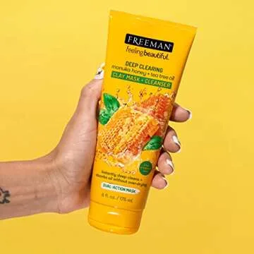 Freeman Deep Clearing Manuka Honey & Tea Tree Oil Clay Mask + Cleanser, Healing and Skin Purifying Beauty Face Mask, 6 fl oz tube/175 mL