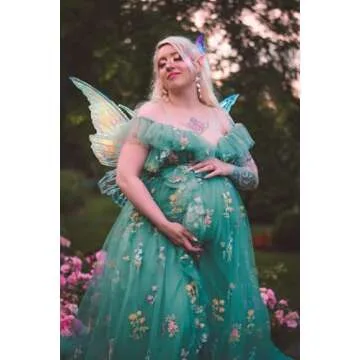 Basgute Flower Embroidery Tulle Fairy Prom Dresses Spaghetti Straps Long Slit Elegant V Neck Green A Line Corset Formal Evening Party Gowns for Women US0