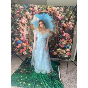 Basgute Flower Embroidery Tulle Fairy Prom Dresses Spaghetti Straps Long Slit Elegant V Neck Green A Line Corset Formal Evening Party Gowns for Women US0