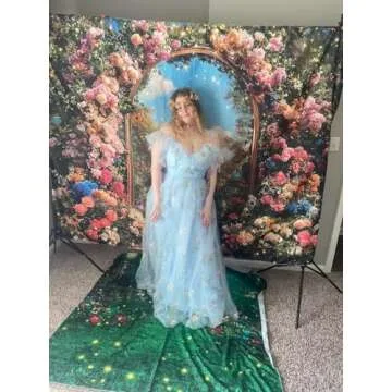 Basgute Flower Embroidery Tulle Fairy Prom Dresses Spaghetti Straps Long Slit Elegant V Neck Green A Line Corset Formal Evening Party Gowns for Women US0