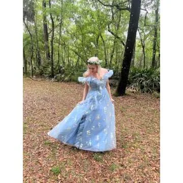 Basgute Flower Embroidery Tulle Fairy Prom Dresses Spaghetti Straps Long Slit Elegant V Neck Green A Line Corset Formal Evening Party Gowns for Women US0