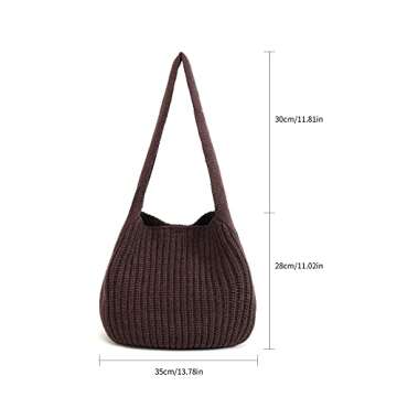 ENBEI Women's Handcrafted Crochet Tote Bag Knit Shoulder bag,All-Season Handwoven Beach Bag, Cute Eco-Friendly Handmade Tote for Shopping, Travel, Daily Use, Gift Box Packaging（Brown