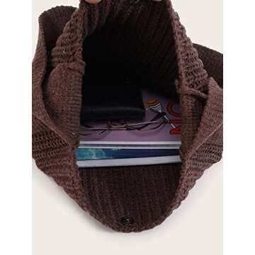 ENBEI Women's Handcrafted Crochet Tote Bag Knit Shoulder bag,All-Season Handwoven Beach Bag, Cute Eco-Friendly Handmade Tote for Shopping, Travel, Daily Use, Gift Box Packaging（Brown